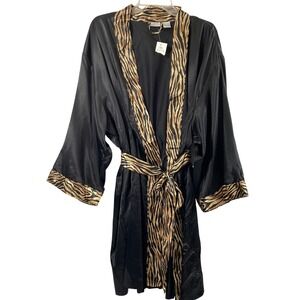Etonné by Sarah Richards Black‎ Tiger Print Satin Kimono Robe Plus Size 26W 28W